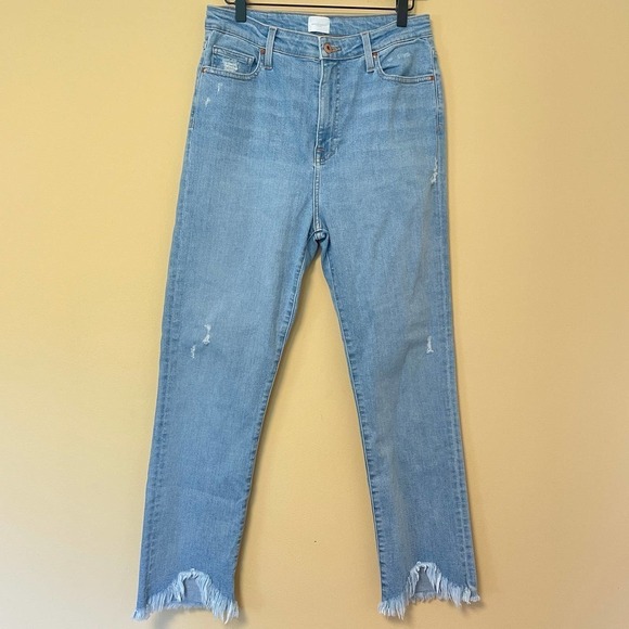 Jonathan Simkhai Standard River High Rise Fray Hem Jeans 31 12 Straight Light - Picture 3 of 10